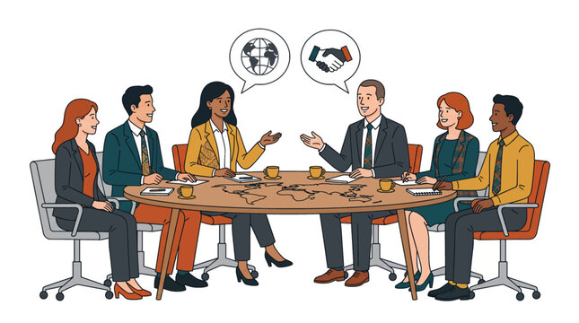 Cross-cultural business negotiation international meeting flat vector