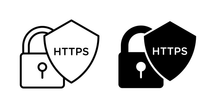 Secure HTTPS Icon for encrypted website communication secure browsing and online protection use in UI UX websites apps and systems Vector illustration with stroke and fill on a white background.