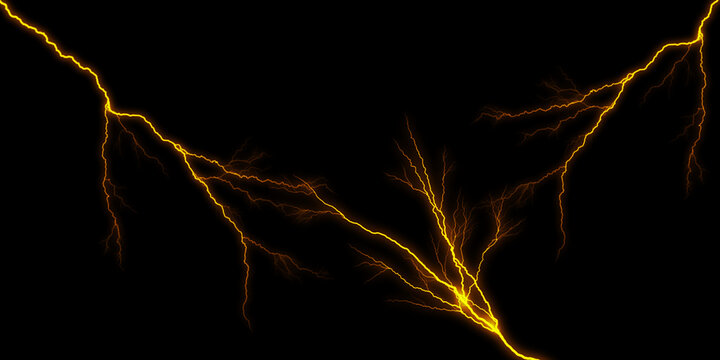 Electric Lightning Bolt Flash Overlay Effect Isolated On Black