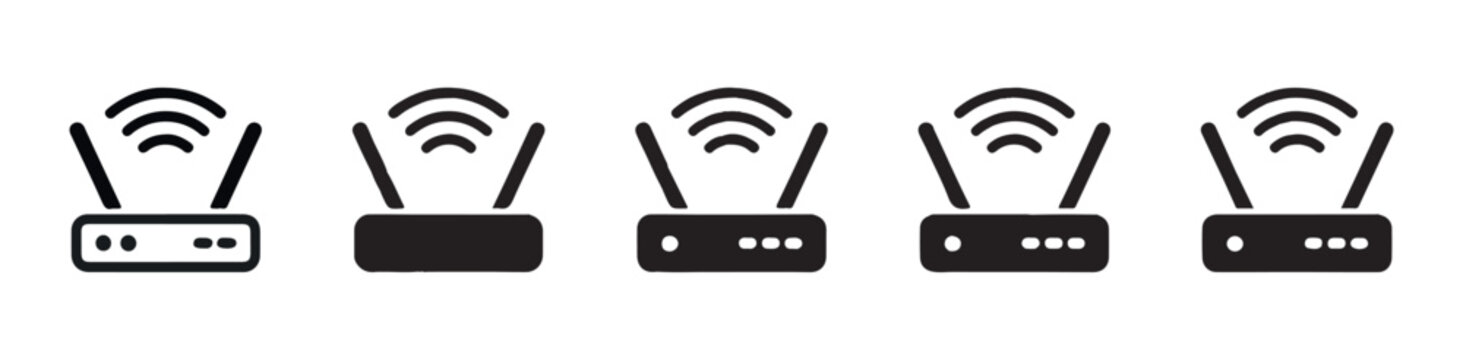 Wireless internet modem icons with multiple antenna styles for home and business network systems.