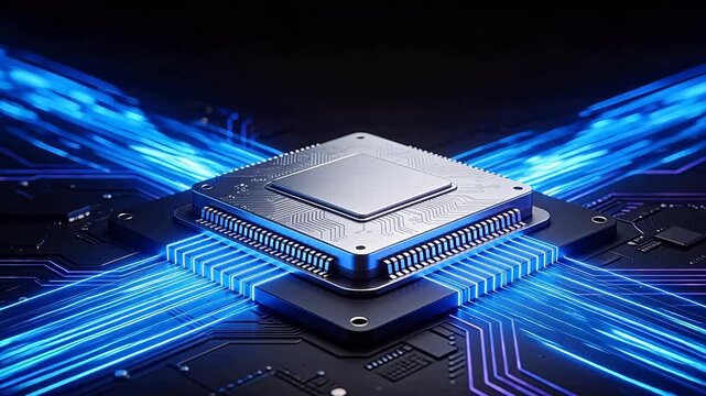 Microchip with glowing circuit lines