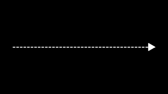 dotted line animation. white arrow on transparent background. 4k motion graphics video animation.
