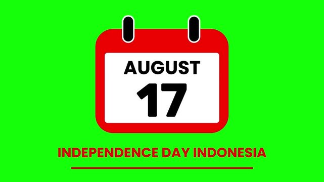 Animated Calendar Flipping to August 17 independence day indonesia Event Countdown on green screen.