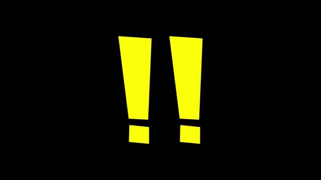 Two yellow exclamation marks popping up and vibrating on green screen background. Attention and warning concept sign