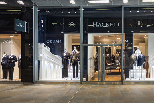 Hackett luxury menswear store front. London, UK, 11 November 2023