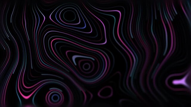 Abstract Neon Topographic Contour Lines Flow Background with Glowing Organic Curves, Futuristic Digital Map Pattern, Seamless Motion Graphics, 4K, 60 fps, HUD, Loop