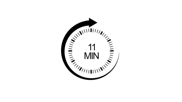 11 minute countdown timer with circular progress arrow animation on white background