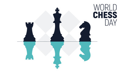 Chess pieces including rook king and knight with reflections vector illustration on light blue background © Amana Khan