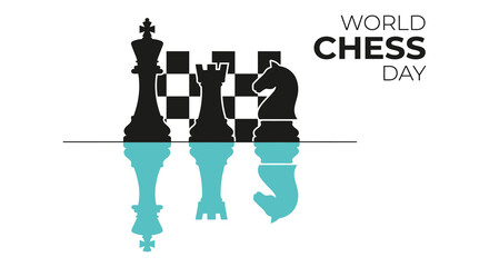 Chess pieces silhouette with turquoise reflection vector illustration for world chess day celebration chessboard © Amana Khan