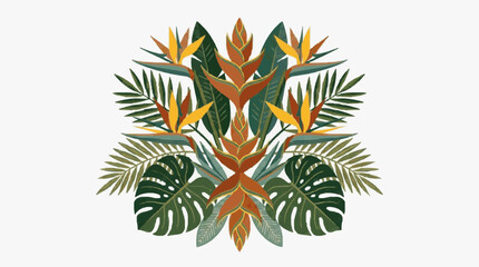 Colorful tropical leaves and bird of paradise flowers arrangement. © Gabut