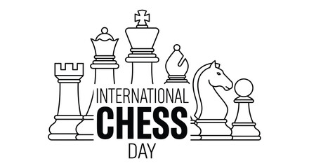 Chess Piece Arrangement With Typography Black And White Vector Illustration chessmen pieces rook knight © Amana Khan