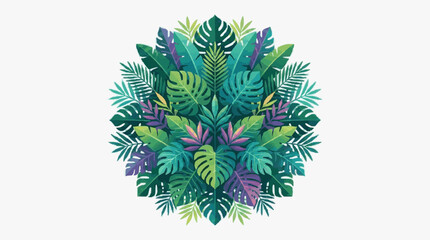 Colorful tropical leaves arranged in a circular pattern. © Gabut