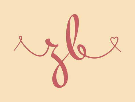 ZB initial wedding monogram calligraphy vector illustration. Hand drawn lettering z and b love logo design for valentines day poster, greeting card