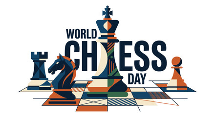 Chess pieces and typography composition for world chess day a vector illustration chessboard pawn © Amana Khan