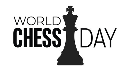 Chess piece silhouette with text reading world chess day on a white background chessman © Amana Khan