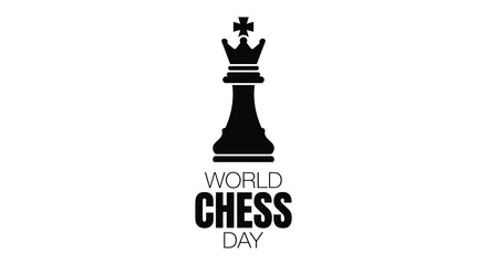 Black chess queen silhouette against a white background with accompanying text reading world chess day © Amana Khan