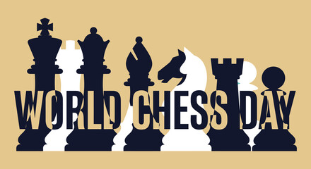 Chess Pieces Arrangement With Typography A Vector Illustration For International Chess Day chessmen rook © Amana Khan