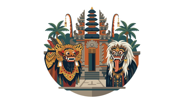 Balinese Barong and Rangda at a temple entrance.