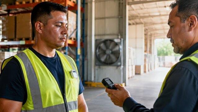 Warehouse Worker Wearing Heat Exposure Sensor During Occupational Safety Monitoring in a Realistic Distribution Warehouse