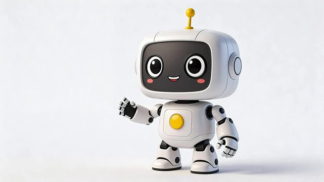 Cute cartoon style robot with waving hand
