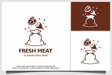 Fototapeta premium Fresh Meat Cooking Pot Logo Design – Modern Butcher, Restaurant and Food Vector Emblem
