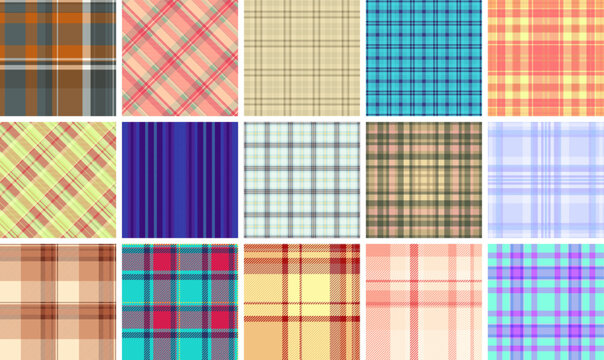 Plaid collection adapted for modern winter design. Traditional tartan patterns meet contemporary workflows. Seamless vectors ensure usability.