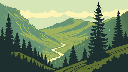 Fototapeta premium National Park Mountain Landscape Vector 