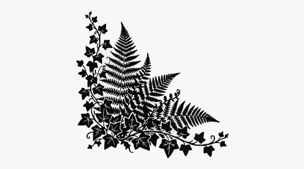 Detailed black and white fern leaf illustration. © Berkah