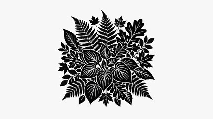 Detailed black and white fern leaf illustration design. © Berkah