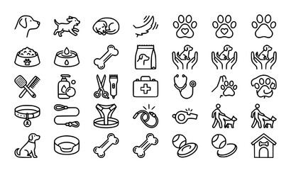 Obraz premium Dog care and accessories line icons