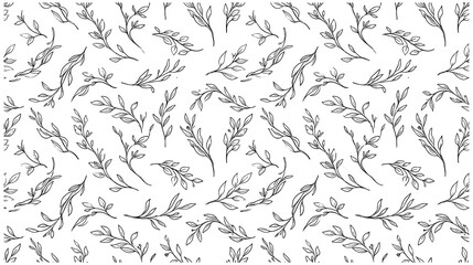 Minimalist branch seamless pattern hand drawn line art botanical design. © SABIKUNNAHAR