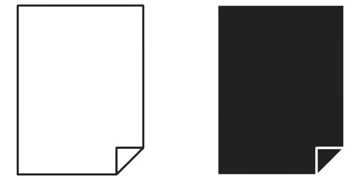 Blank white and black paper sheets with folded corner during isolated studio lighting