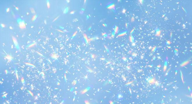 青い抽象的背景と虹色の光の輝き、幻想的な光彩 Generative AI