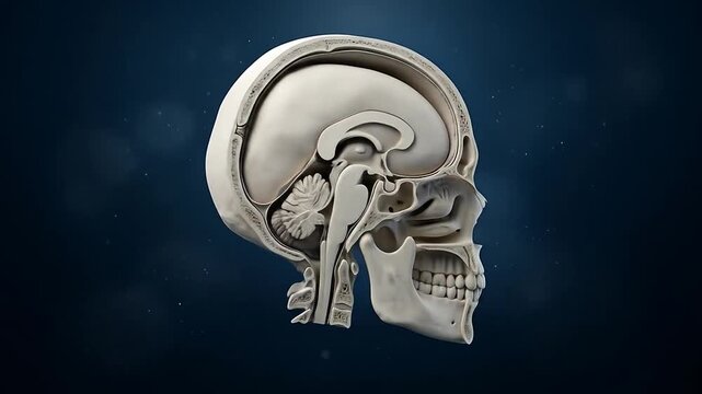 Animated Sequence of Human Skull and Brain Cross-Sections Showing Structural Layers and Internal Anatomy