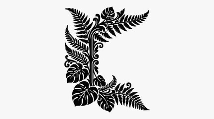 Elegant black and white fern leaf illustration design. © Topan