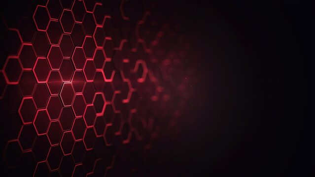 Red hexagonal honeycomb pattern with glowing edges on dark background