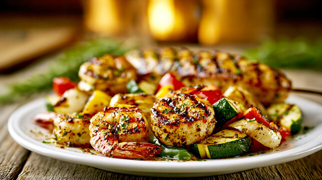 Grilled Shrimp and Chicken Skewers with Vegetables &ndash; AI Generative