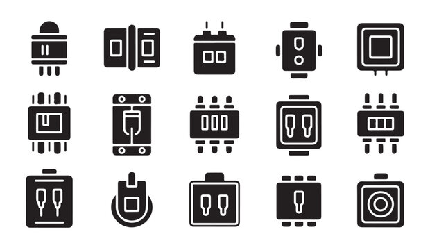 Set of electrical and electronic components icons for circuit design and hardware project.
