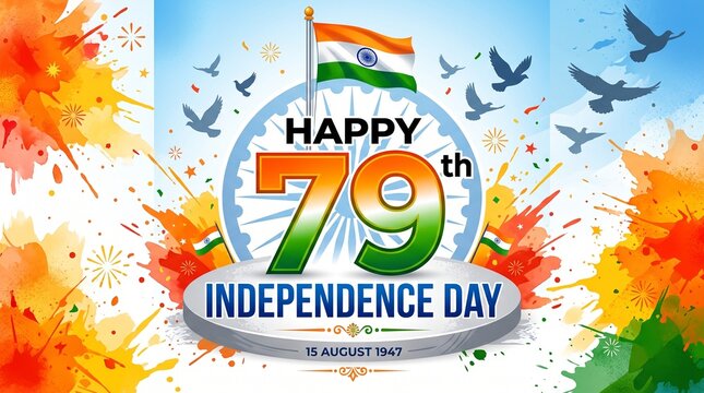 Greeting of 79th independence day of india. Patriotic freedom background