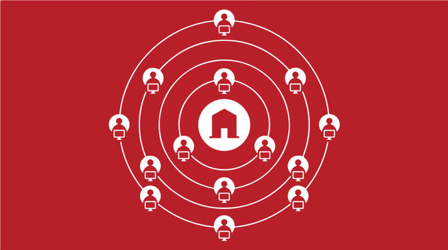 Remote Work Distributed Team Orbiting Central Hub Concept &mdash; Minimal Flat Vector for Future of Work and HR Technology