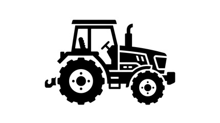Black and White Farm Tractor Icon for Agricultural Machinery © Studio84