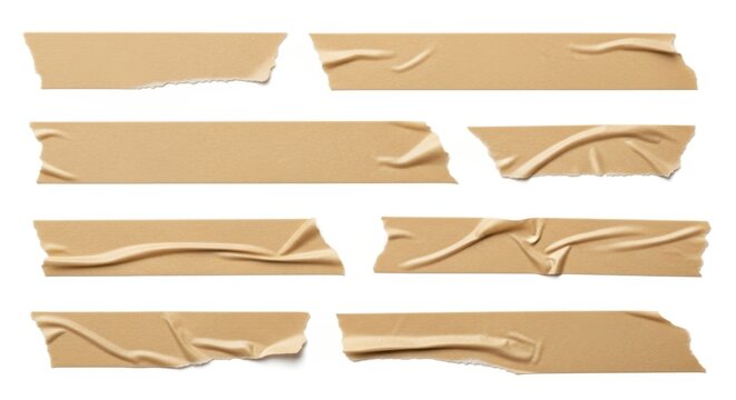 Set of Beige Masking Tape Strips with Wrinkles and Torn Edges Isolated