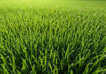 Obraz premium Close up of green lawn texture showing lush, healthy blades of grass perfect for natural outdoor design elements and copy space, close up, nature, texture