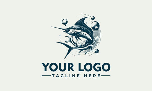 Marlin fish logo vector illustration template for fishing club
