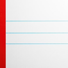 Obraz premium A clean and minimalist white paper background featuring horizontal light blue lines and a vertical red margin, perfect for writing notes, texture, stripes, macro