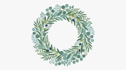 Hand painted eucalyptus leaf wreath illustration. © Alisya