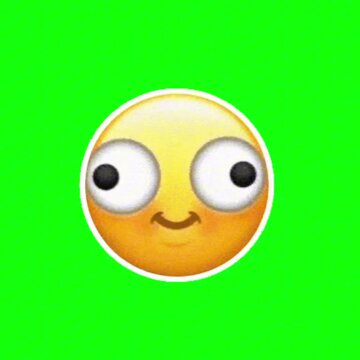 A cheerful yellow digital icon featuring a comically cross-eyed expression, with wide, exaggerated eyes conveying a sense of playful confusion or silliness, isolated on a bright green background