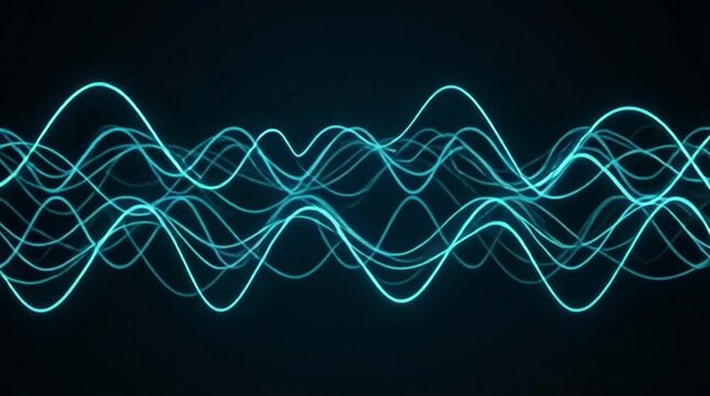 Abstract wave line blue glow dark background seamless loop digital pattern with graphic glowing cyan curve motion concept and neon blue curves black seamless looping design for SEO optimal searchable