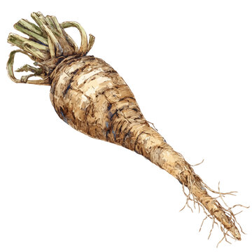 Watercolor drawing of Burdock Root, on clean white background