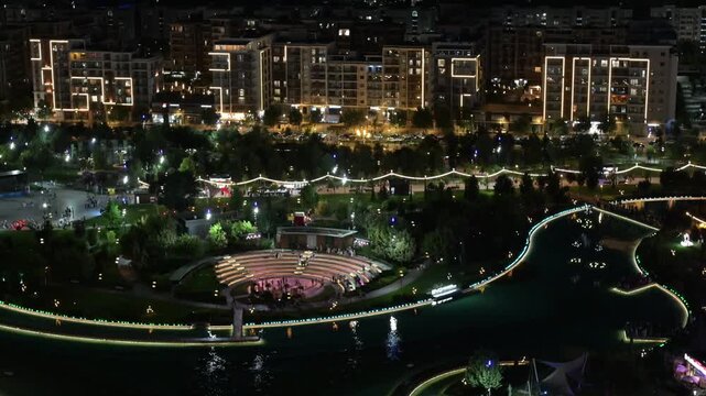 Tashkent, Uzbekistan - July 05, 2026: Panoramic Night View of Tashkent City from Above at Sunset. Illuminated Skyline, Uzbekistan. 